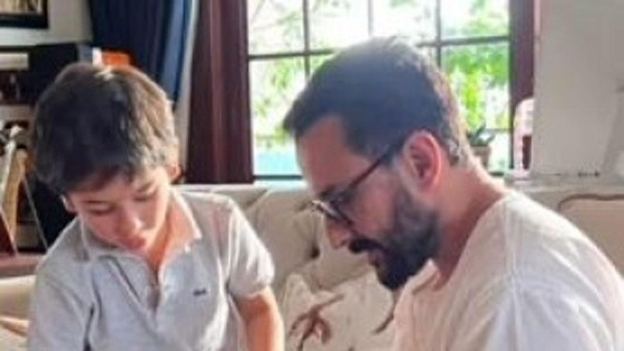 Saif Ali Khan and Taimur build rock band stage with recycled paper